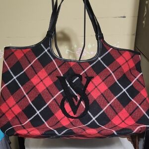 Victoria's Secret Red and Black Plaid Tote